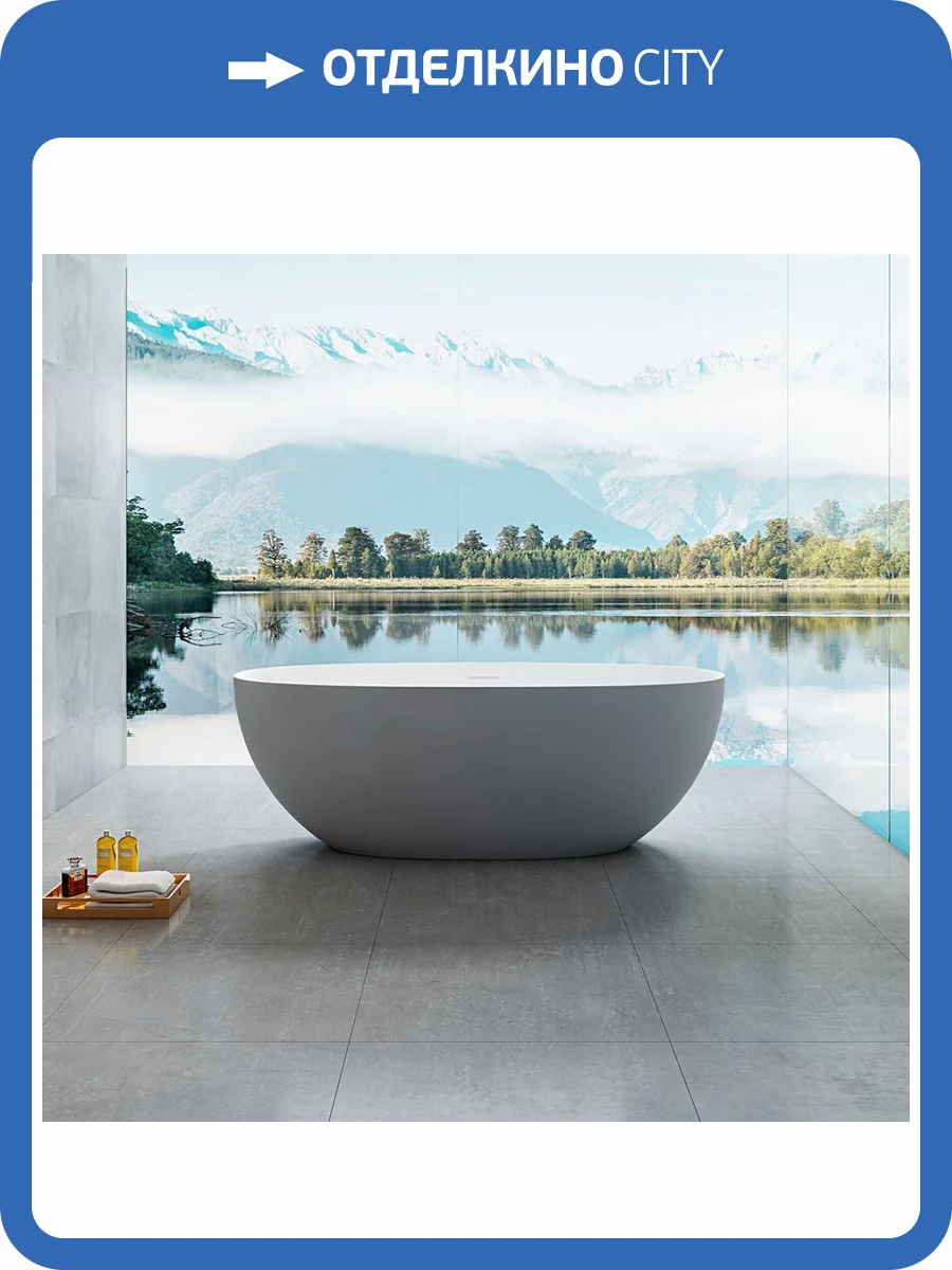 Ванна из искусственного камня Vincea Solid Surface VBT-6S01MG 170x75 со сливом-переливом, белая/серая матовая фото 5