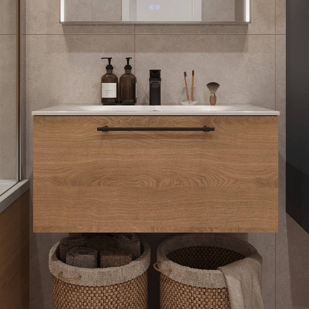 Тумба с раковиной Terminus Venta VEN10801300001O шпон, дуб, 80x38