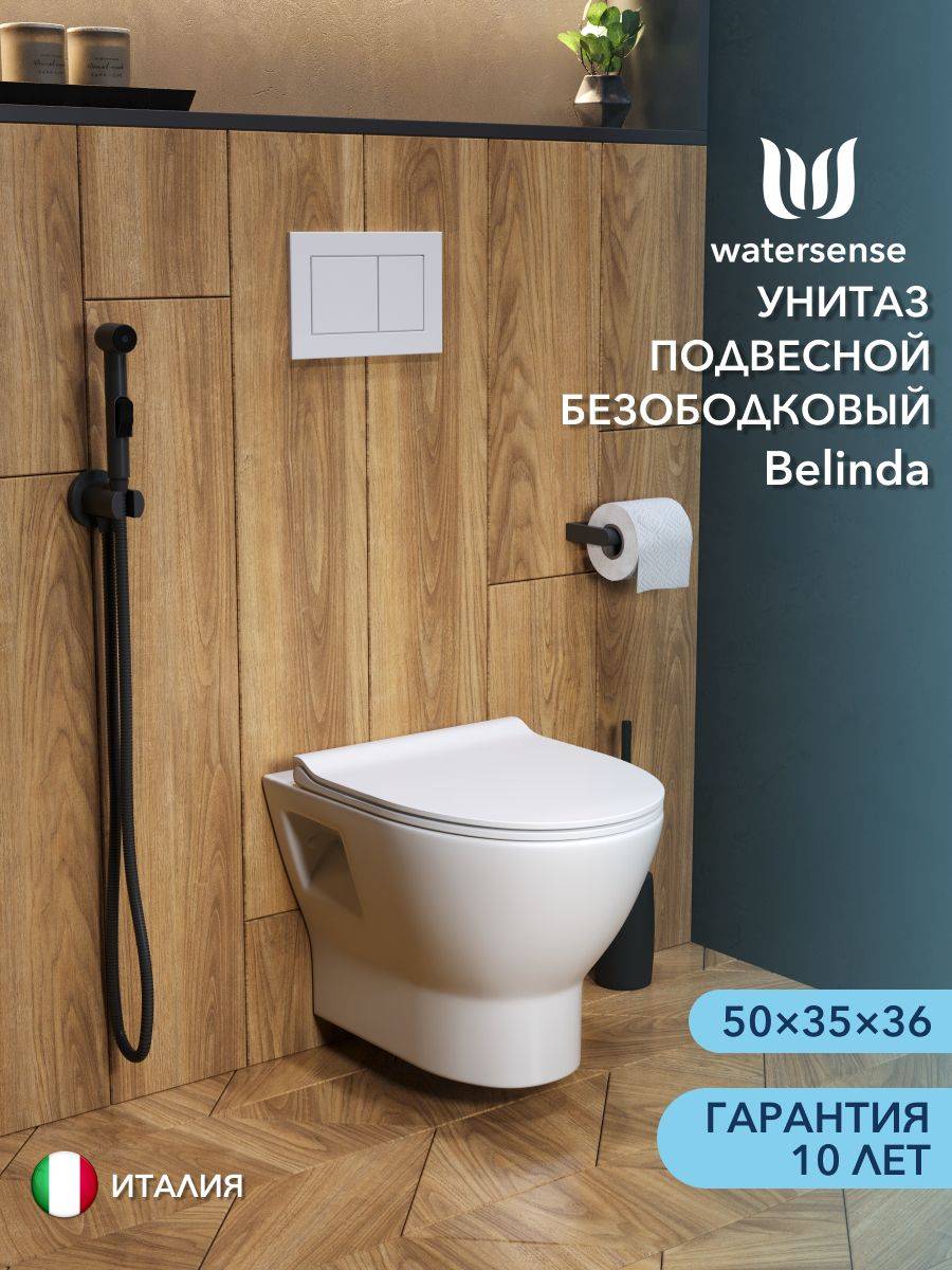 Унитаз подвесной Watersense Belinda W00149 безободковый, сиденье микролифт