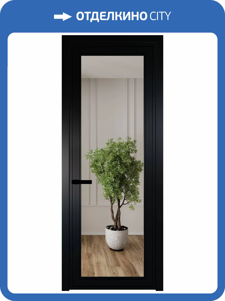Межкомнатная дверь Profil Doors 1 AGP цвет профиля Черный, стекло безопасное 6 мм зеркало 800x2000 фото 2