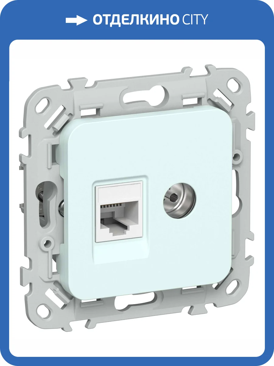 ТВ-розетка+Ethernet RJ45 IEK Flite FI-AK22-1-K94 холодный лед фото 2