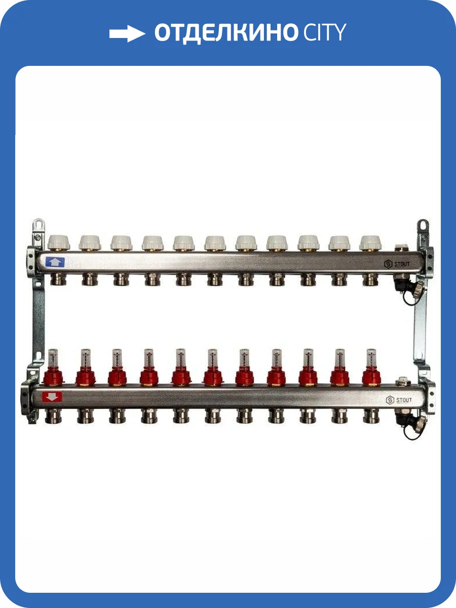 Коллектор Stout из нержавеющей стали с расходомерами, с клапаном вып. воздуха и сливом 1/3/4x11, SMS-0927-000011 фото 7