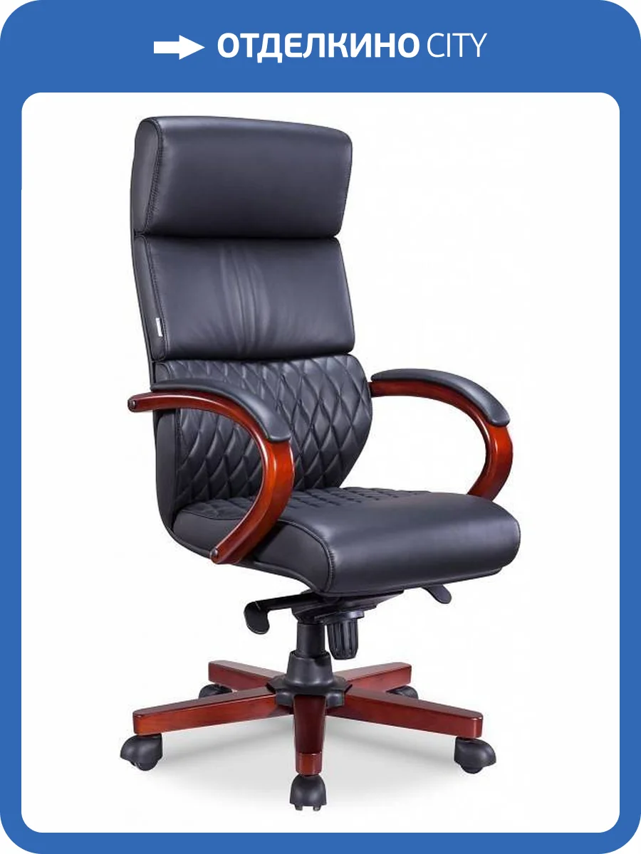 Кресло для руководителя Everprof President Wood 15982, EP 101 W Leather Black Черный фото 5