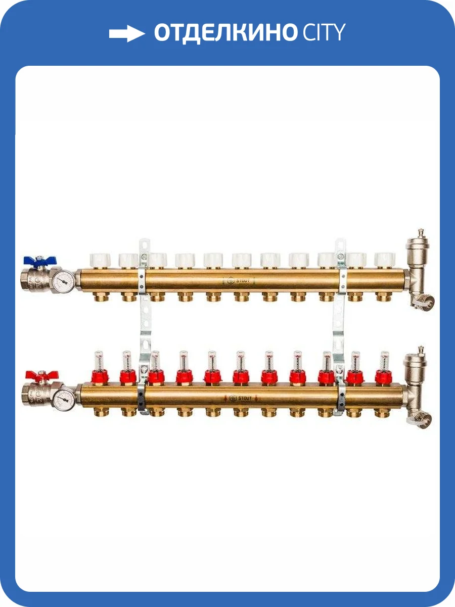 Коллектор Stout распределительный из латуни с расходомерами 1/3/4x11, SMB 0473 000011 фото 10