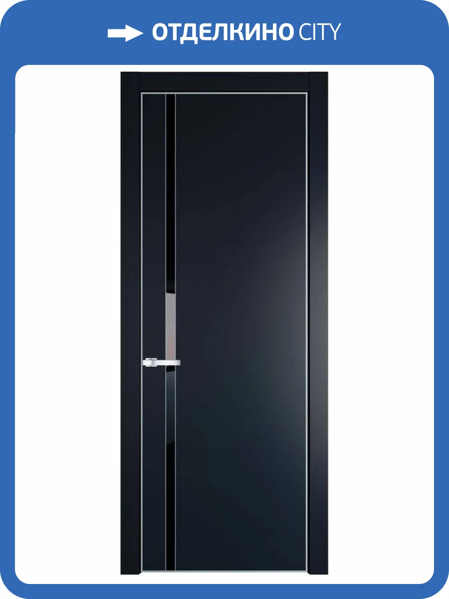 Межкомнатная дверь Profil Doors 21 PE полотно Нэви Блу, кромка алюминиевая с четырех сторон матовая, стеклянная вставка черный лак 700x2000 фото 2