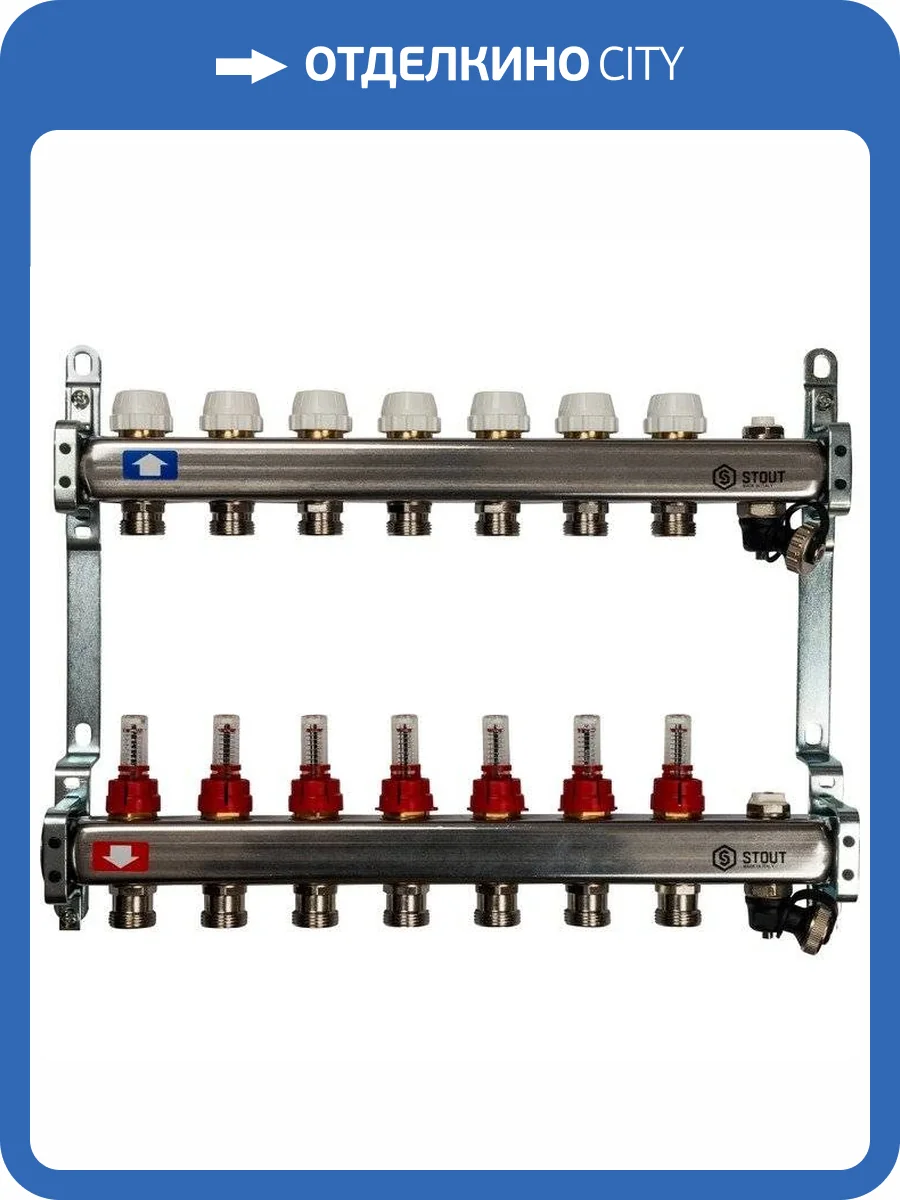 Коллектор Stout из нержавеющей стали с расходомерами, с клапаном вып. воздуха и сливом 1/3/4x7, SMS-0927-000007 фото 7