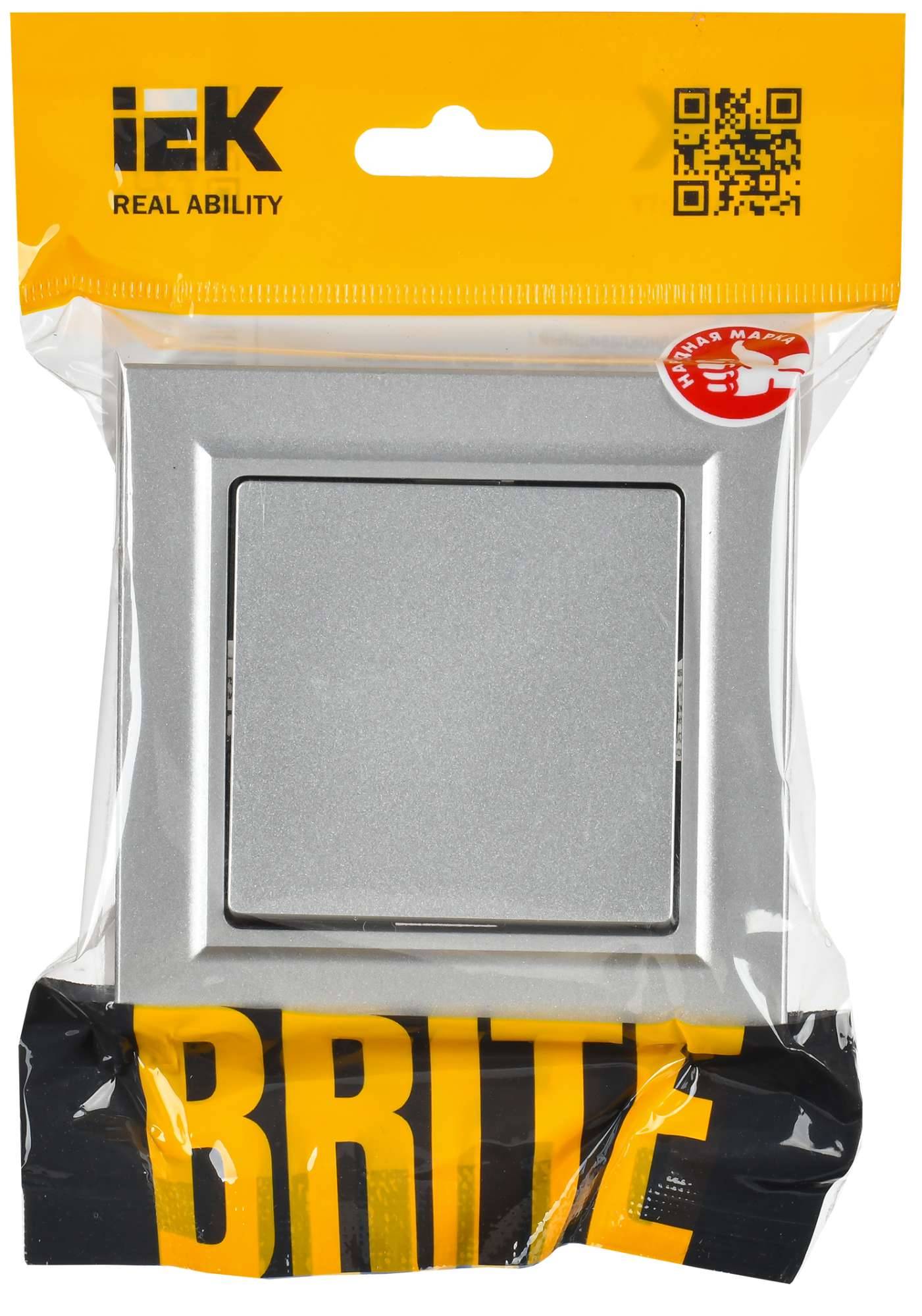 Выключатель 1-клавишный IEK Brite BR-V10-0-10-K47-F алюминий фото 2