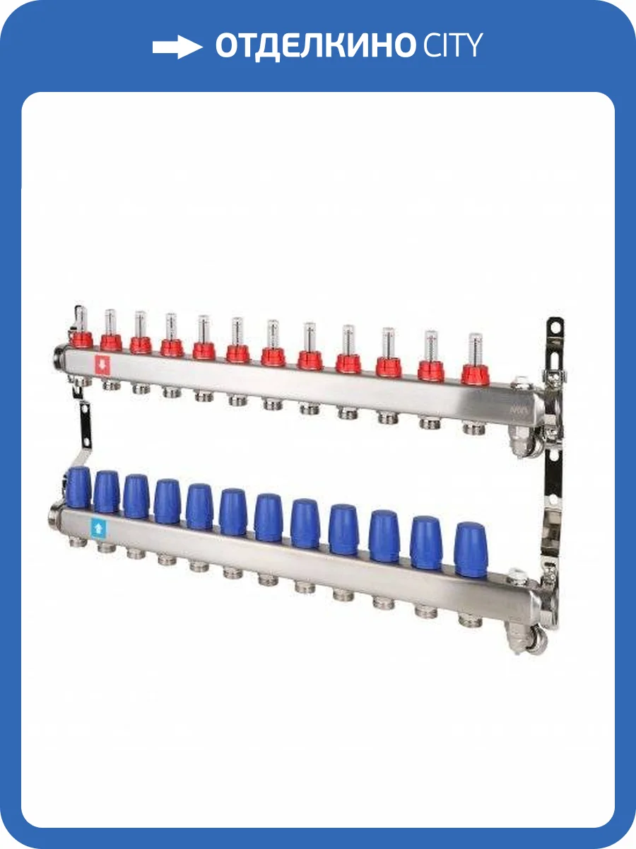 Коллектор MVI с расходомерами, дренажным краном и воздухоотводчиком 12 выходов фото 2