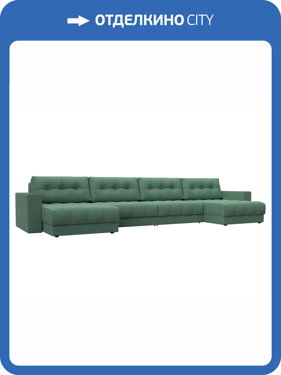П-образный диван Лига Диванов Лига-049 НПБ Лонг 128556 амур 11 зеленый, с декором фото 10