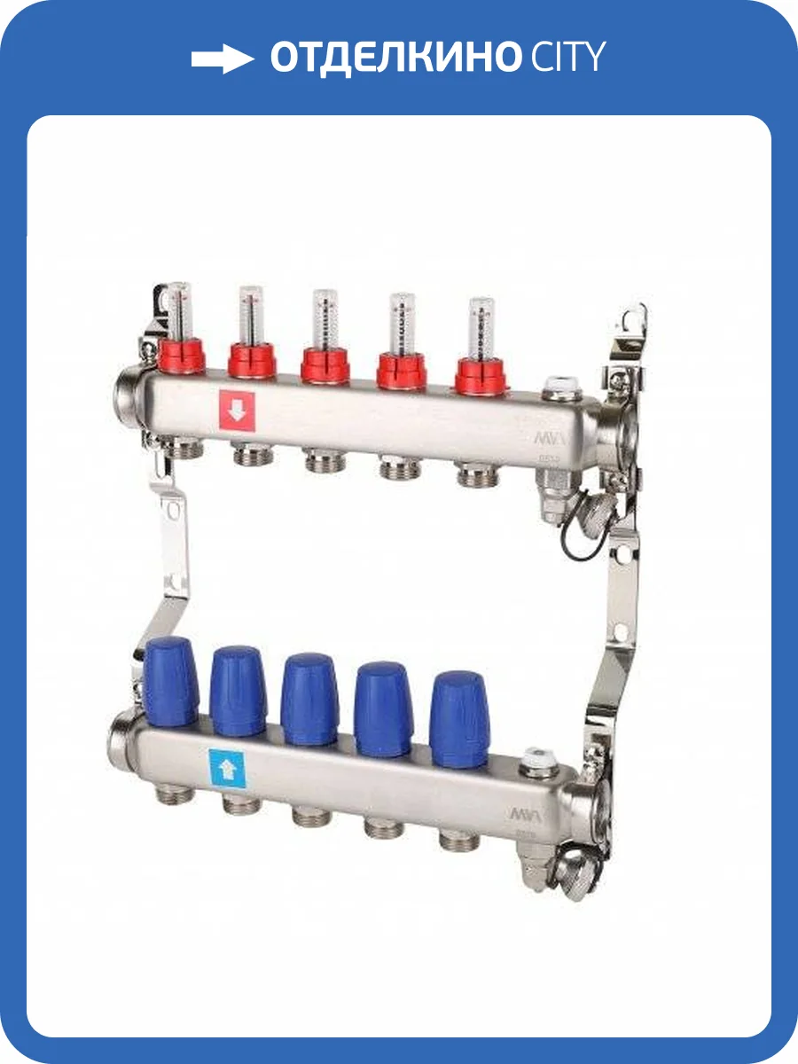 Коллектор MVI с расходомерами, дренажным краном и воздухоотводчиком 5 выходов фото 2