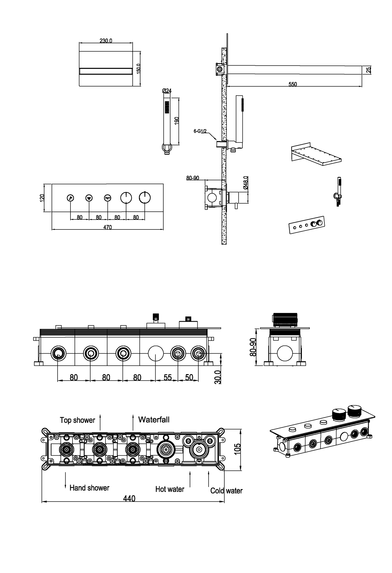 Душевой комплект Boheme Fusion 131-CB с термостатом, трехпозиционная, Copper Brushed фото 2