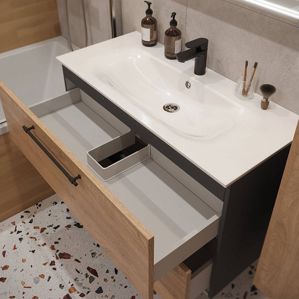 Тумба с раковиной Terminus Venta VEN101002300001O шпон, дуб, 100x62 фото 2