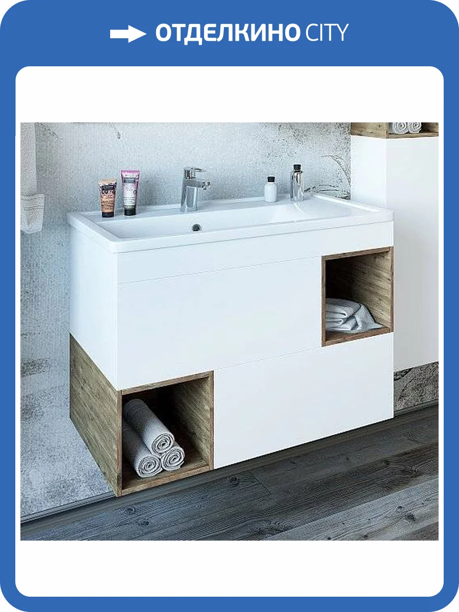 Тумба с раковиной Sanflor Даллас 80, белый матовый, дуб рустикальный фото 2