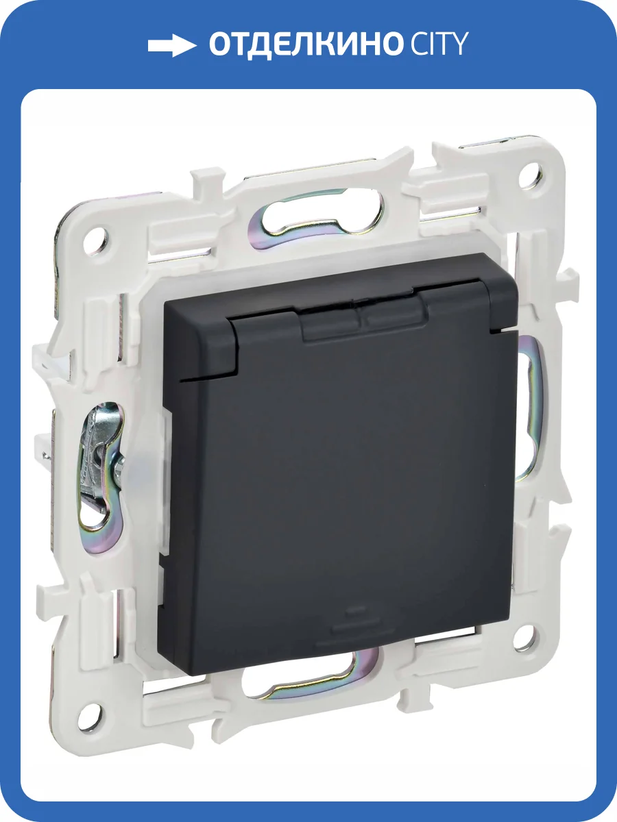 Розетка 1-местная с заземлением, шторками и крышкой IEK Skandy SK-R16-16-44-K53 графит фото 2