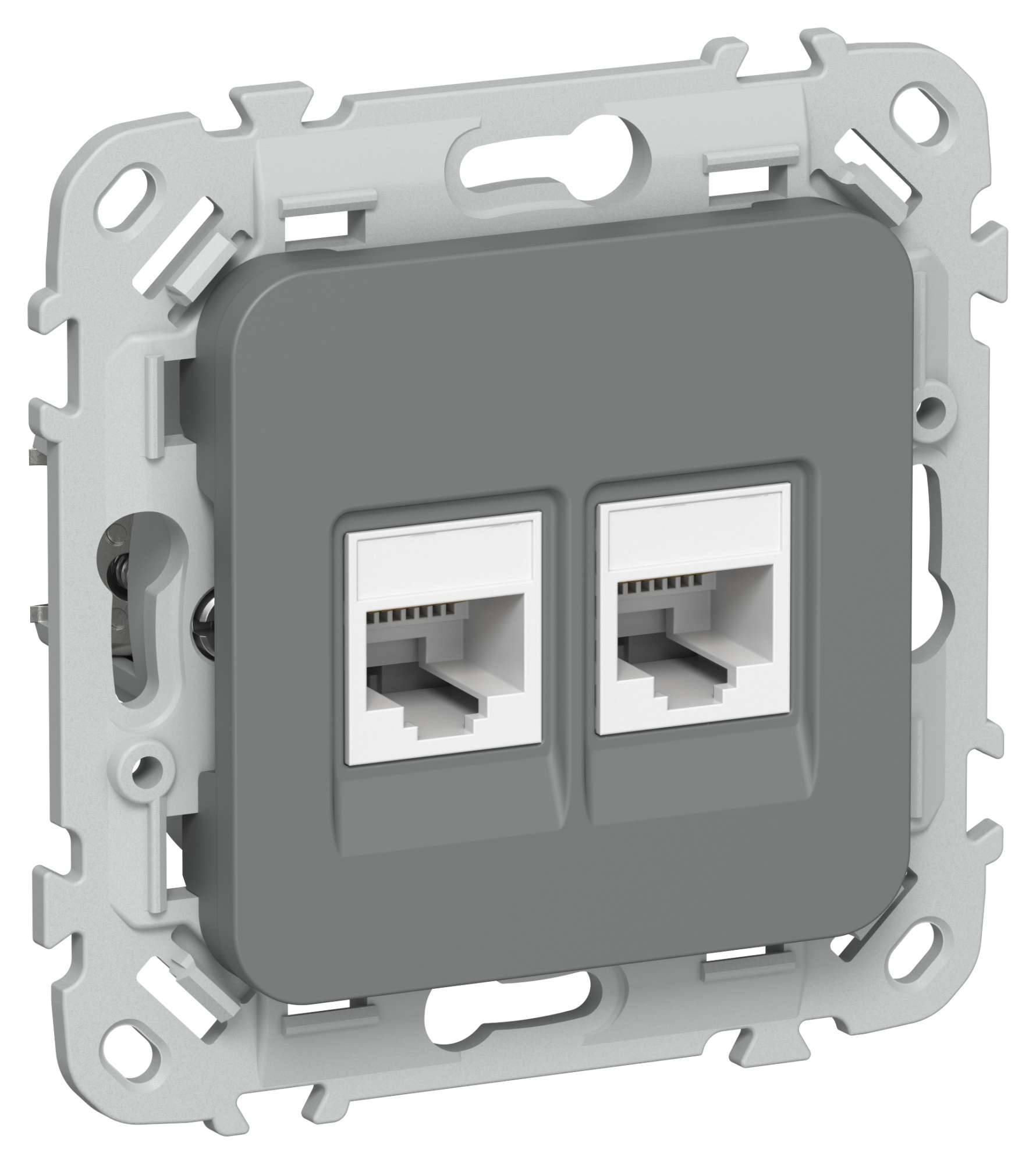 Розетка компьютерная RJ45 2-местная IEK Flite FI-K22-2-K80 мокрый асфальт