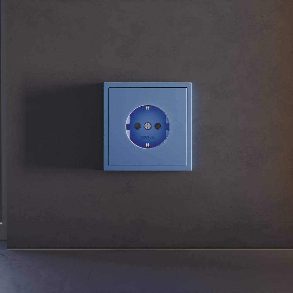 Лицевая панель для розетки с заземлением и шторками Voltum S70 VLS000715 деним