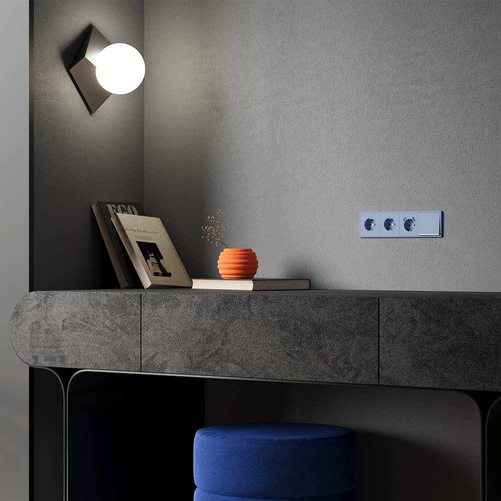 Лицевая панель для розетки с заземлением и шторками Voltum S70 VLS000715 деним фото 6