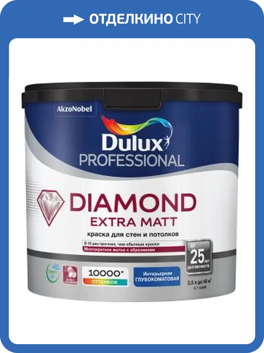 Краска для стен и потолков Dulux Diamond Extra Matt глубокоматовая база BC 2.25 л фото 2