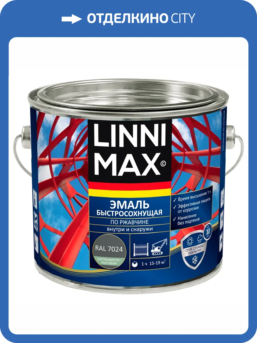 Грунт-эмаль по ржавчине Linnimax шелковисто-матовая серый графит RAL 7024 1.6 л фото 2