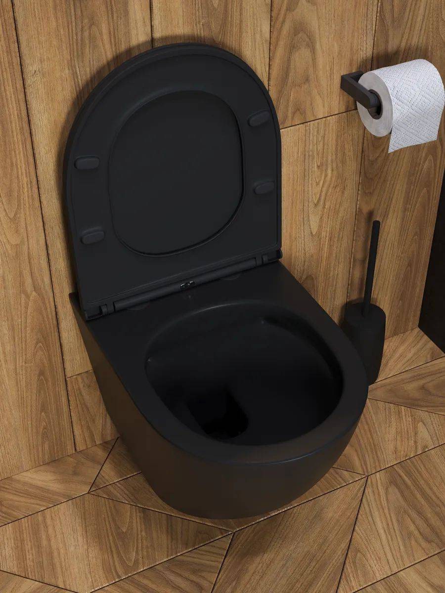 Унитаз подвесной Watersense Milana S W00080 безободковый, сиденье микролифт, черный матовый фото 7