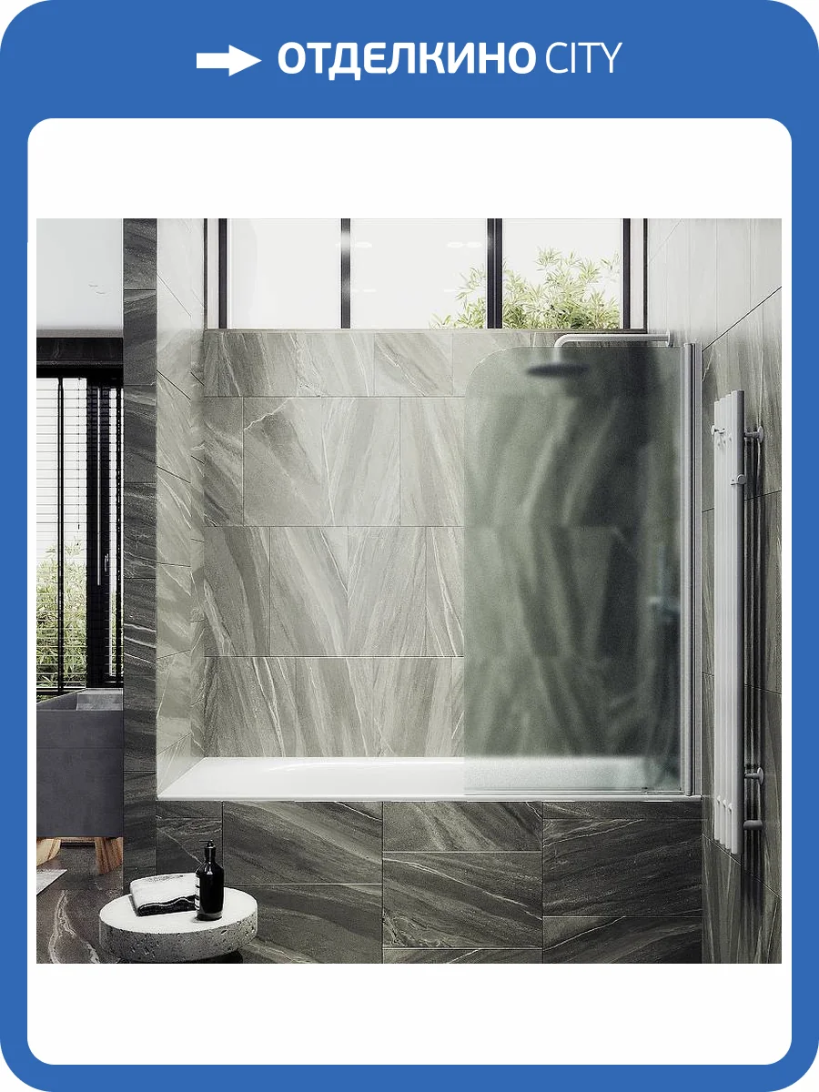 Шторка на ванну MaybahGlass MGV-605-1 поворотная, на монопетле, стекло сатин, профиль белый матовый, 1400x400 фото 4