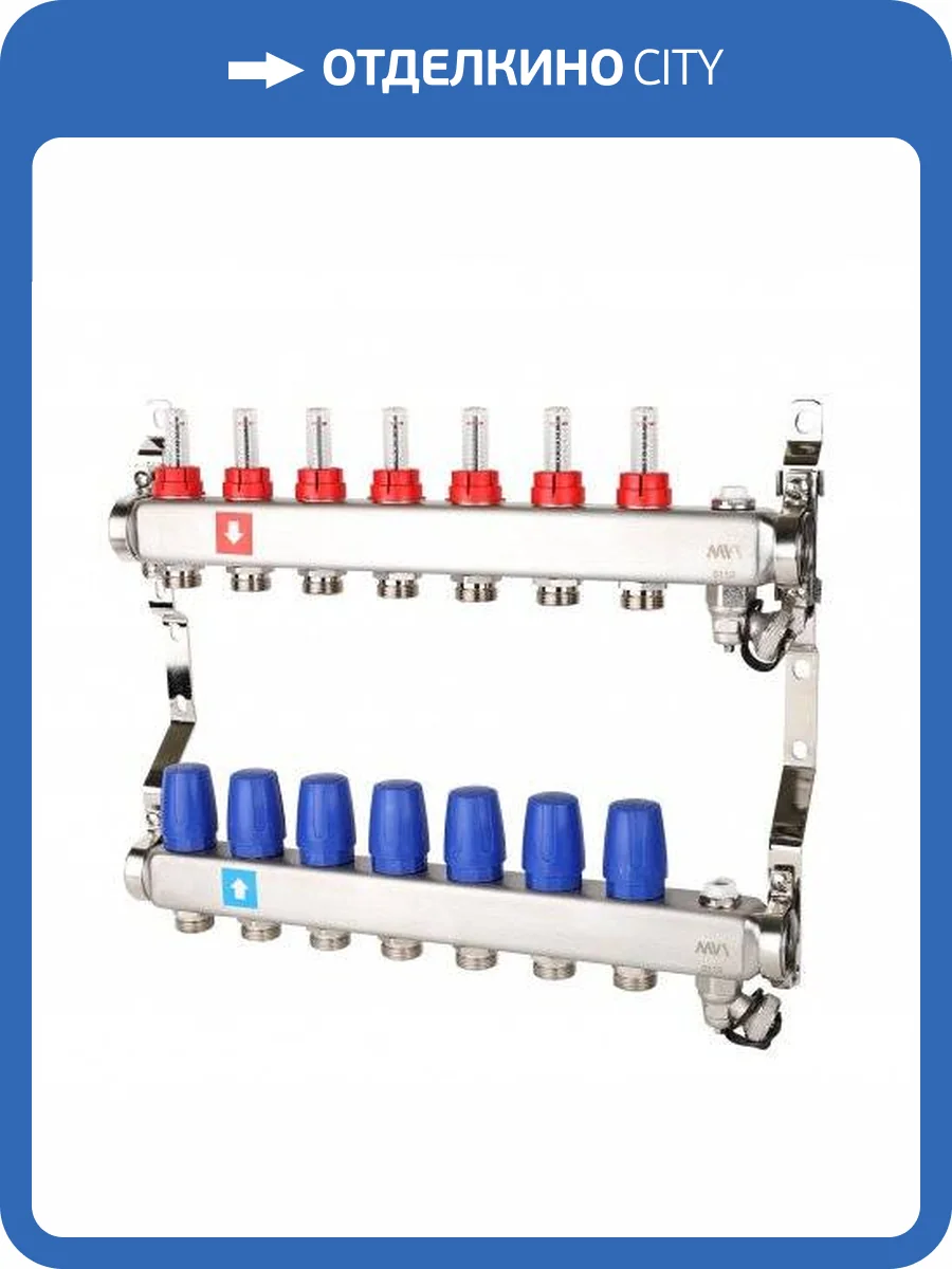 Коллектор MVI с расходомерами, дренажным краном и воздухоотводчиком 7 выходов фото 2