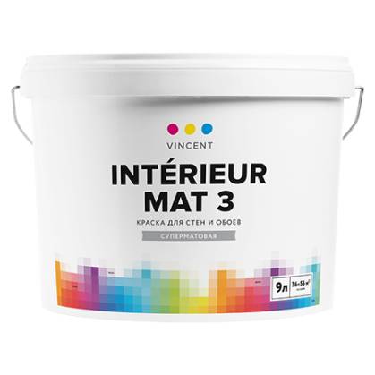 Краска для стен и обоев Vincent Interieur Mat I 3 суперматовая ЖБ база А 9 л