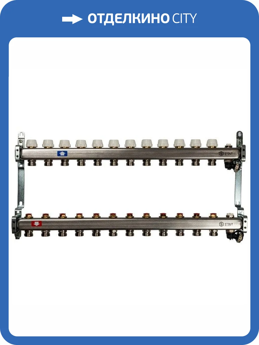 Коллектор Stout из нержавеющей стали без расходомеров, с клапаном вып. воздуха и сливом 1/3/4x12, SMS-0932-000012 фото 7
