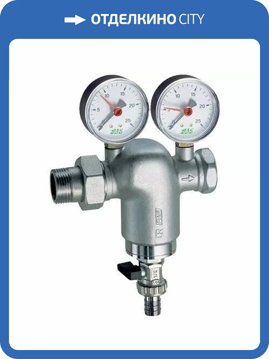 Фильтр для воды FAR 3/4 НР-ВР, с манометром, 100мкм, Max: 95 C, 25 бар фото 2