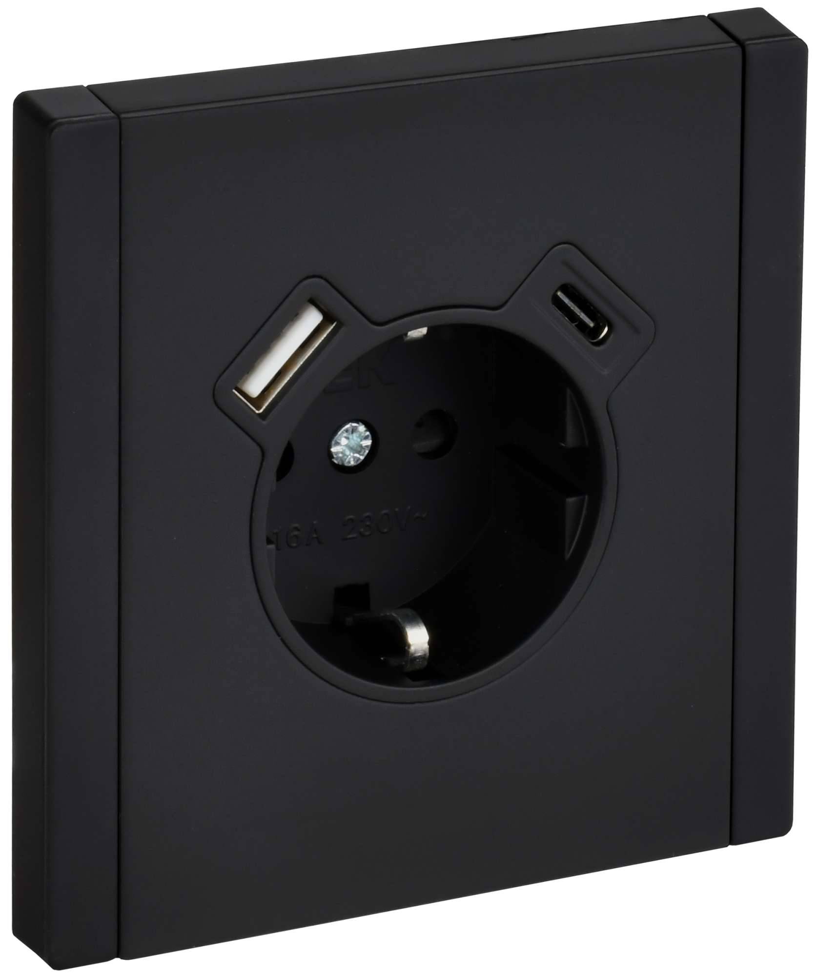 Розетка 1-местная с заземлением, шторками и USB Type A+С IEK Forte&Piano FP-R14-16-U22-018-M-K02 черный