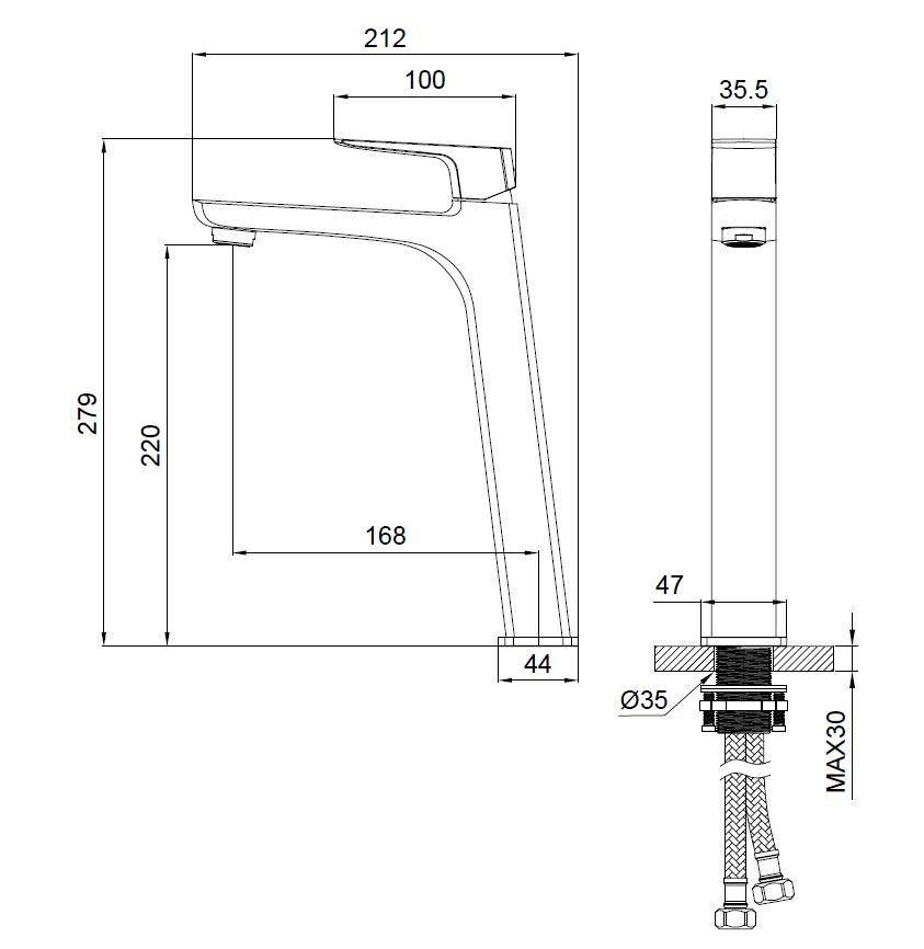 Смеситель для раковины Wonzon & Woghand Forza WW-239031-BGM высокий, темный графит фото 2