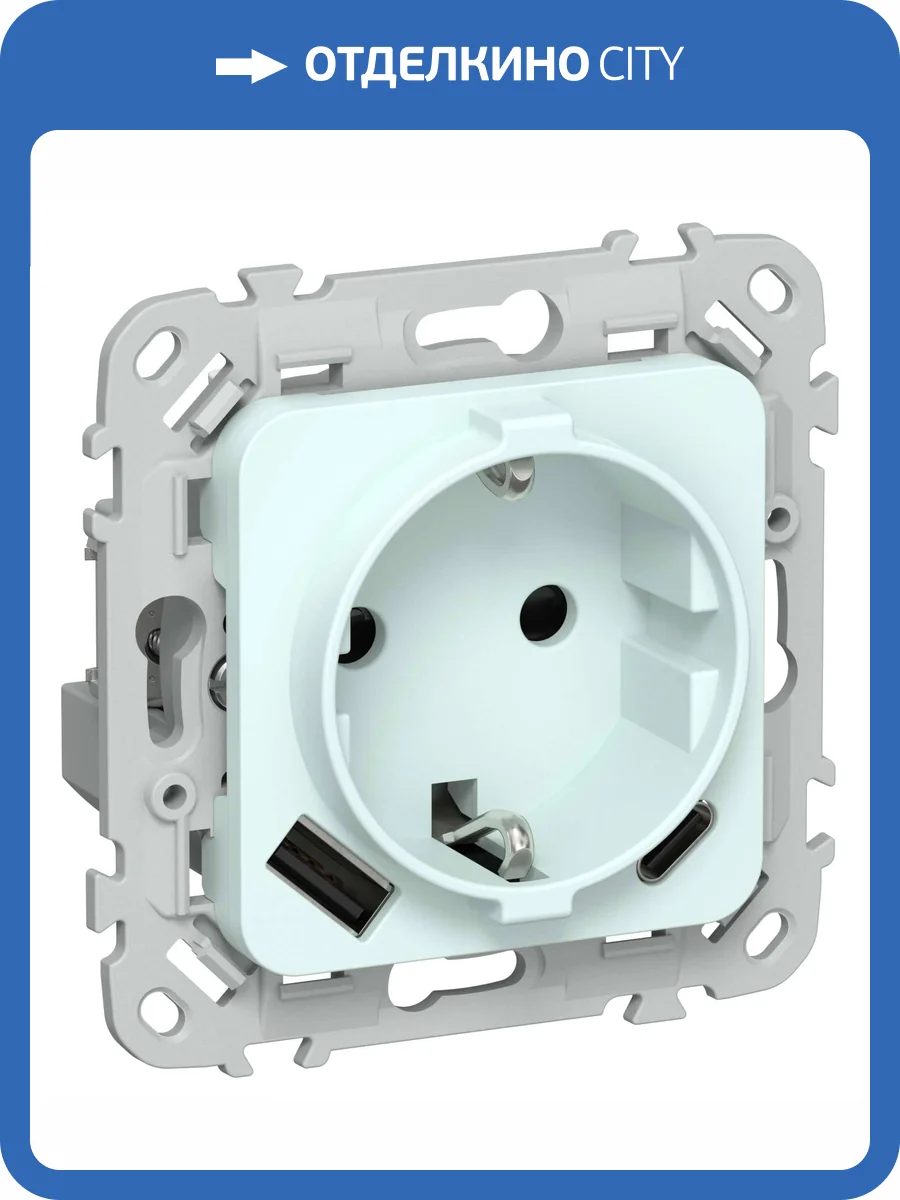 Розетка 1-местная с заземлением, шторками и USB Type A+С IEK Flite FI-R14-16-1-U22-020-K94 холодный лед фото 2