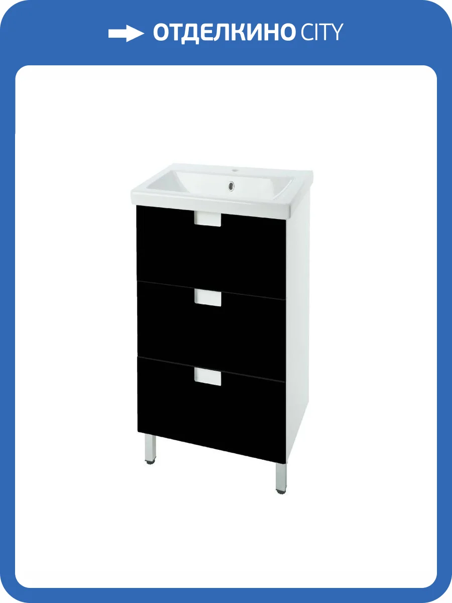 Тумба с раковиной Bellezza Пегас 50 3 ящ. Черный фото 3