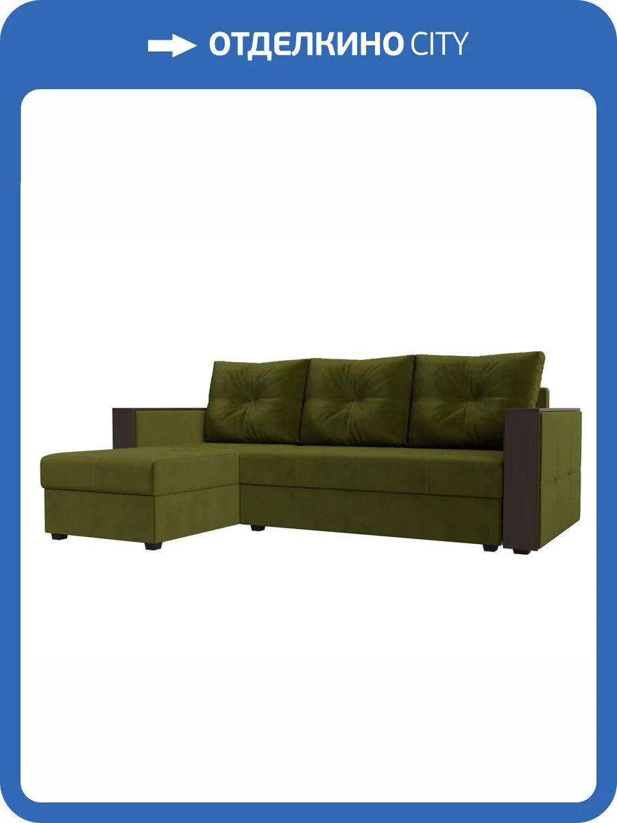 Диван угловой Лига Диванов Валенсия Лайт 117755L зеленый, левый угол фото 11