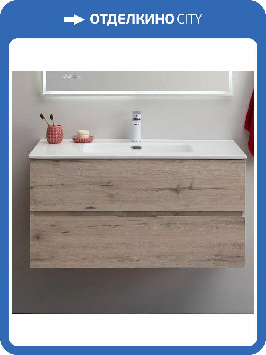 Тумба с раковиной Aquanet Алвита new 100 подвесная, дуб веллингтон белый, с ящиками фото 8
