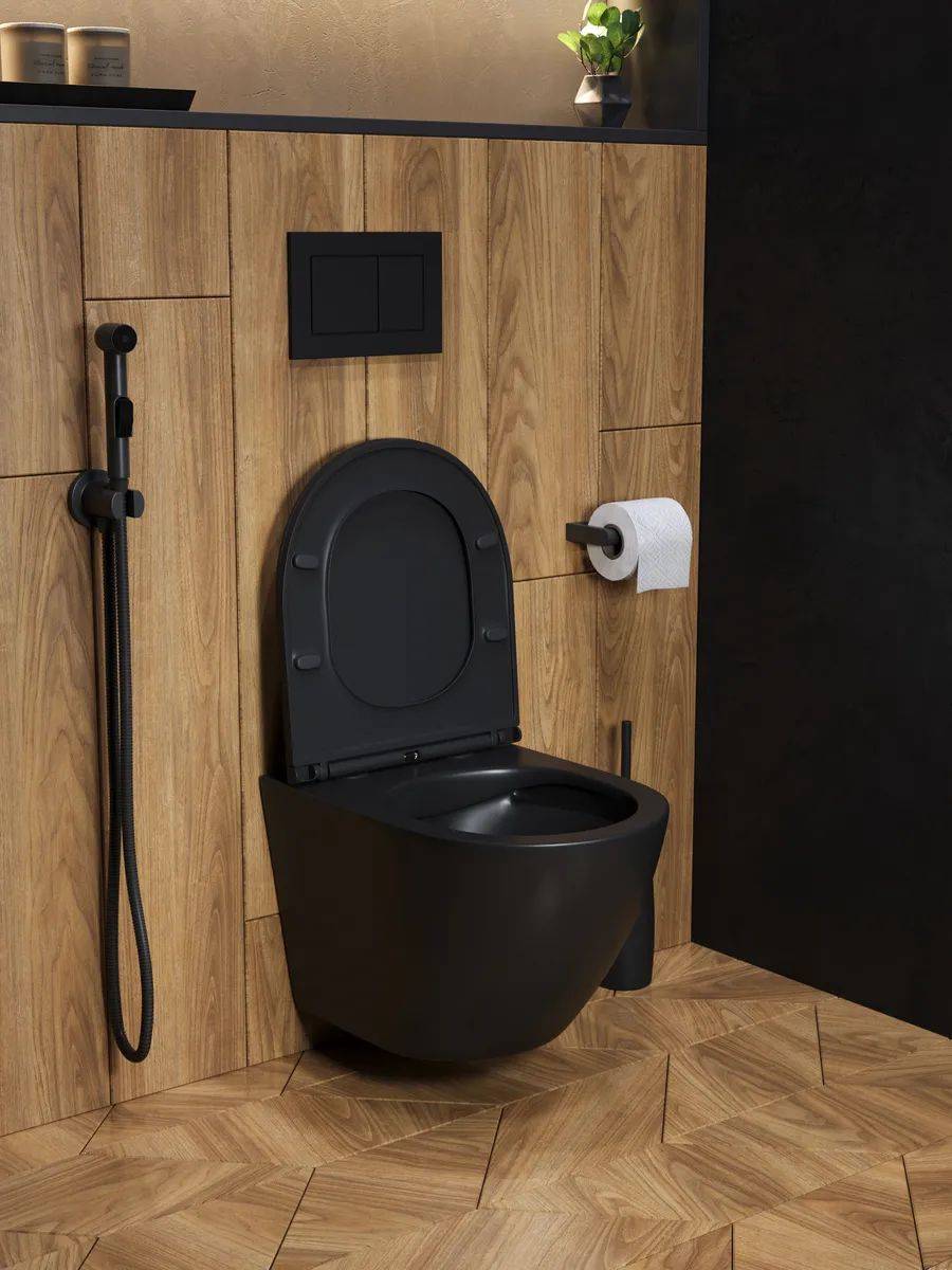 Унитаз подвесной Watersense Milana S W00080 безободковый, сиденье микролифт, черный матовый фото 8