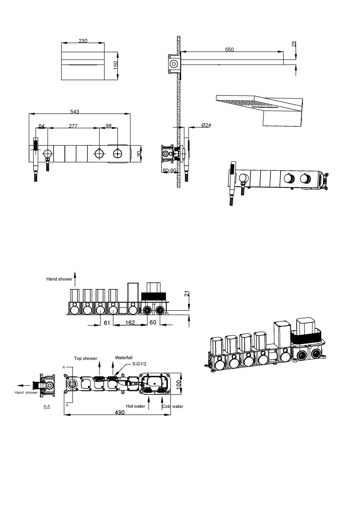Душевой комплект Boheme Zodiac 133-B с термостатом, трехпозиционная, Black фото 2