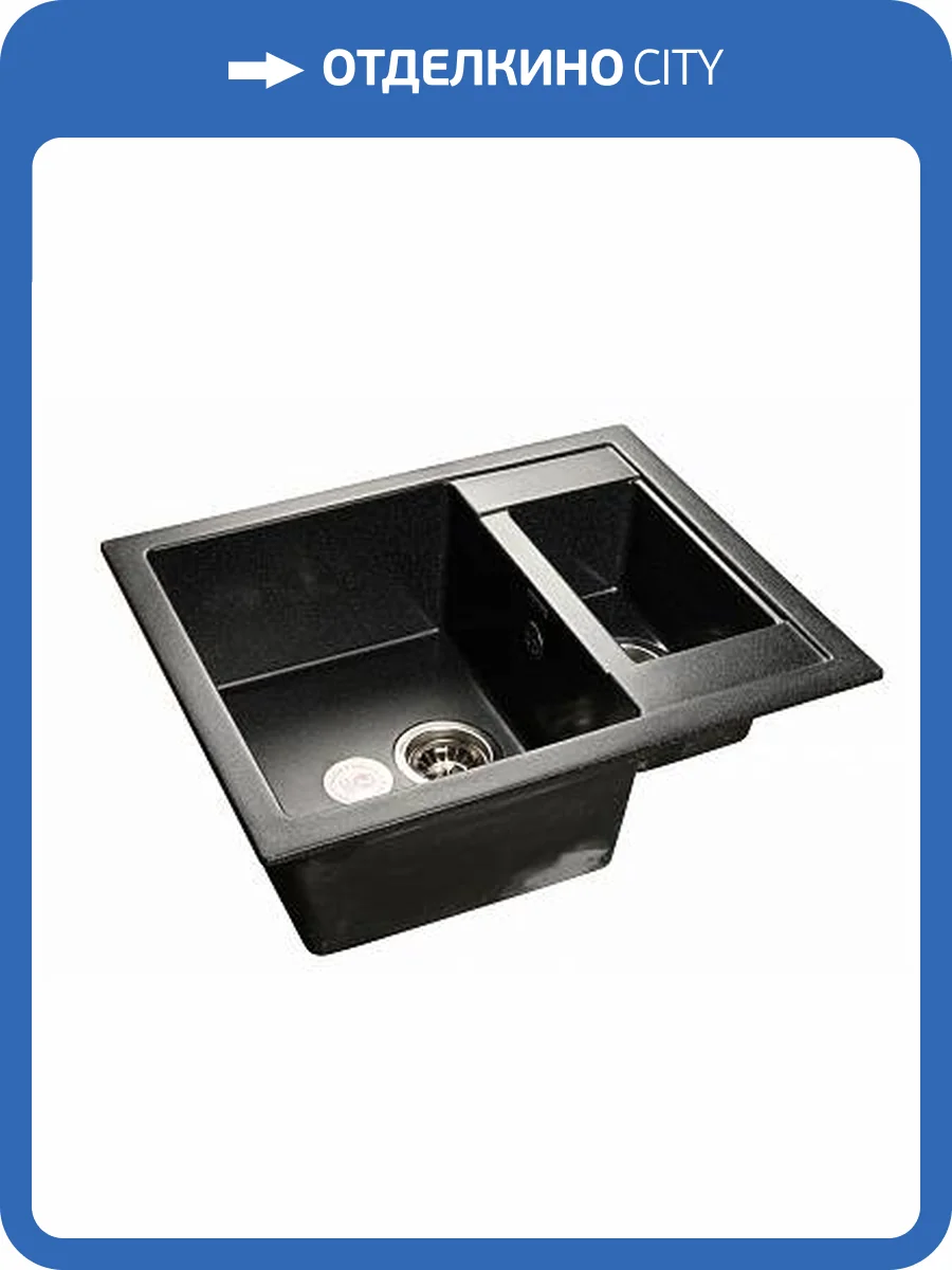 Мойка кухонная GranFest Quadro GF-Q--610K 1.5-чаши 610x500мм черный фото 2