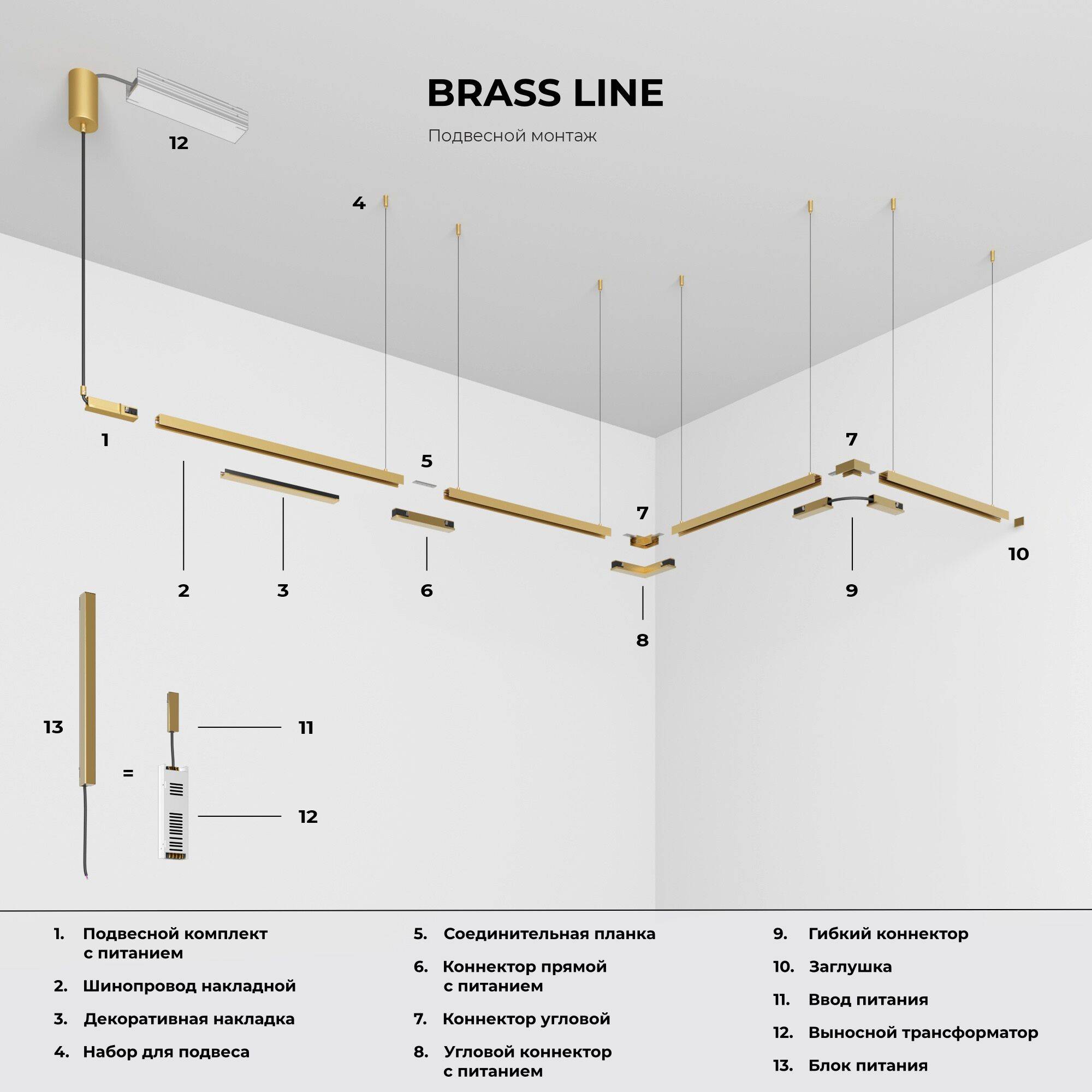 Трековый линейный светодиодный светильник Elektrostandard Brass Line 85528/01 10W 3000K латунь фото 11