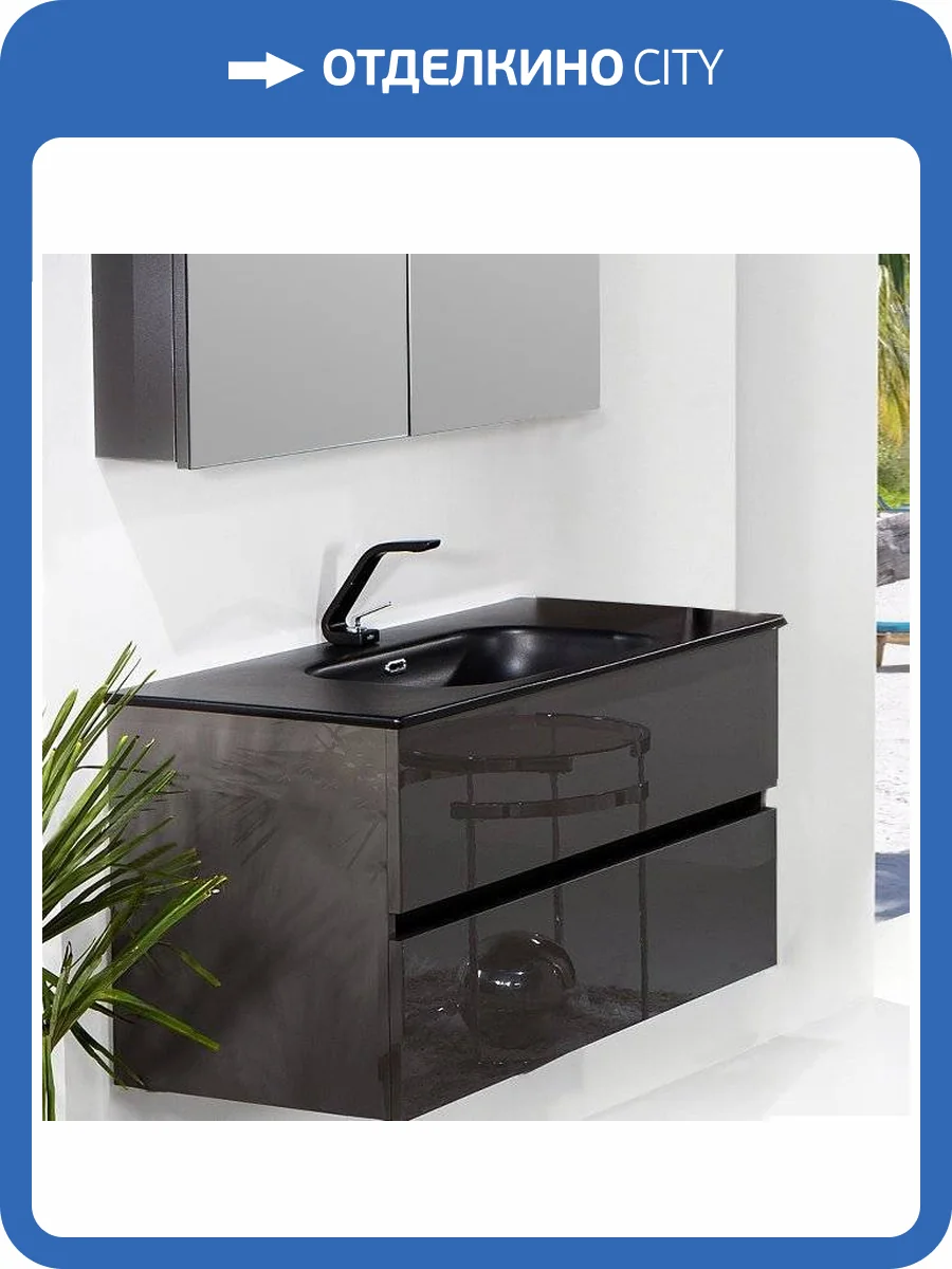 Тумба с раковиной Armadi Art Vallessi 100 антрацит глянец, с черной раковиной фото 7
