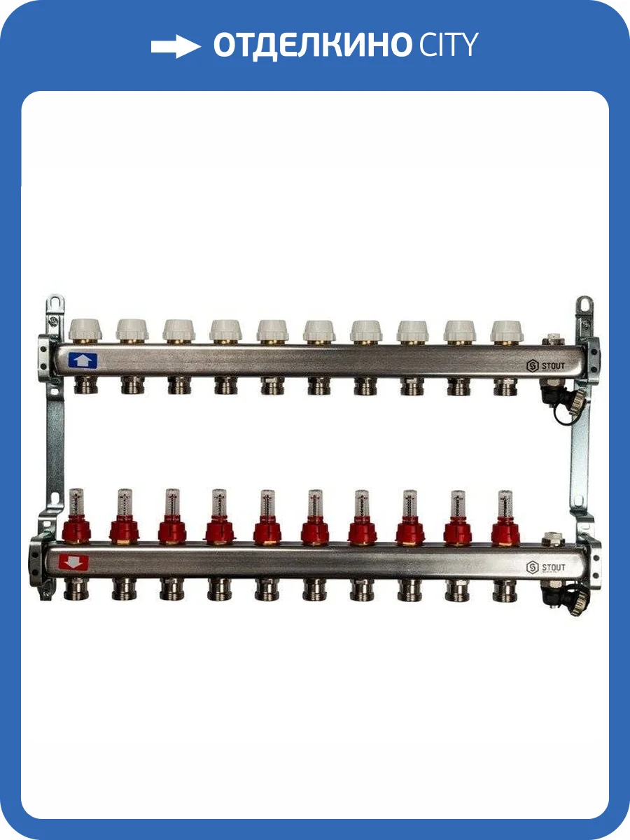 Коллектор Stout из нержавеющей стали с расходомерами, с клапаном вып. воздуха и сливом 1/3/4x10, SMS-0927-000010 фото 7
