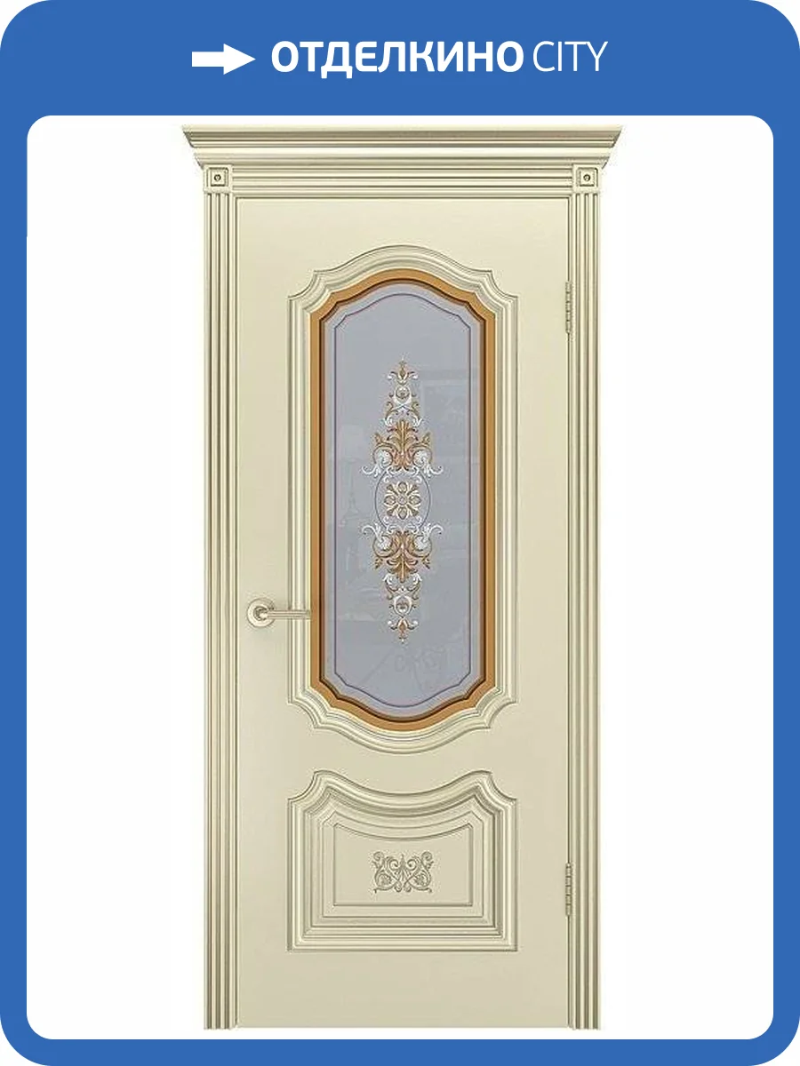 Межкомнатная дверь эмаль Шейл Дорс Соло R-0 B3, остекленная, шампань, патина белое золото 700x2000 фото 2