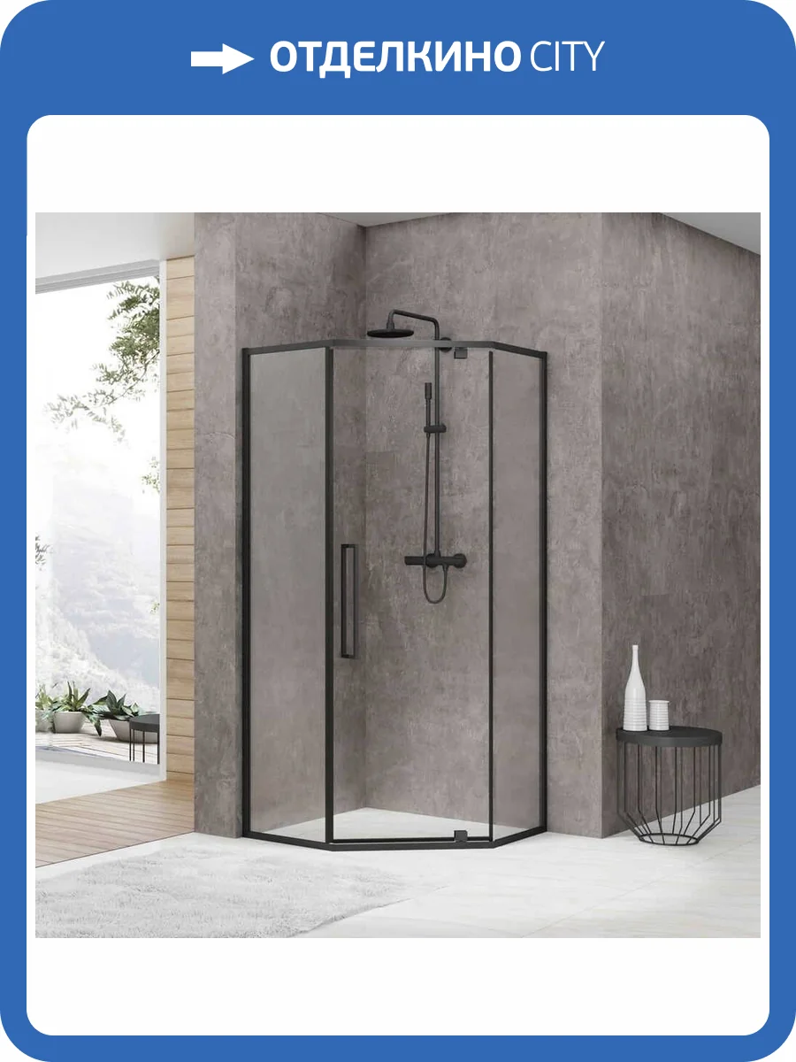 Душевой уголок Black&White S875 профиль черный матовый, стекло прозрачное, 1000x1000 фото 4