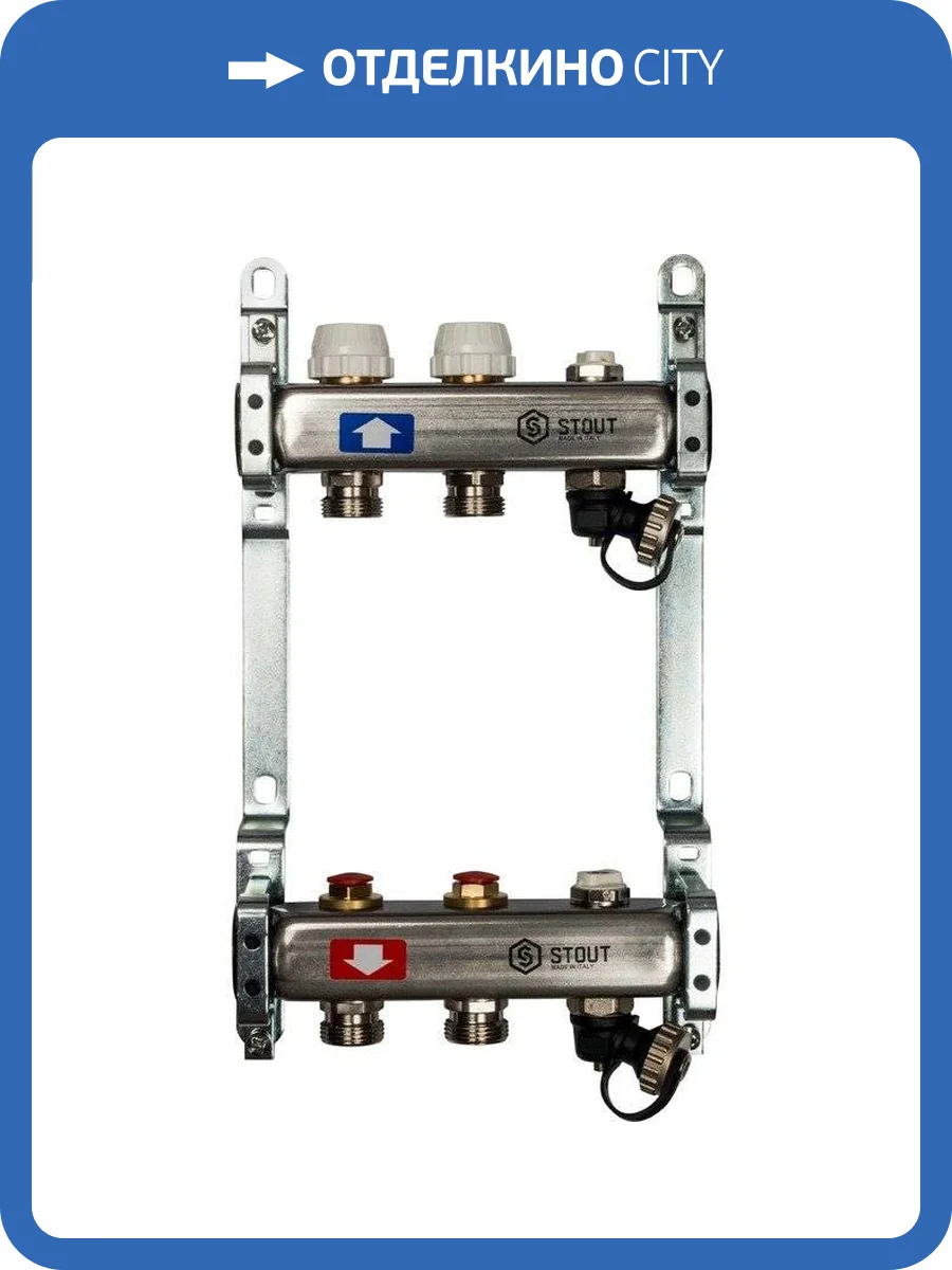 Коллектор Stout из нержавеющей стали без расходомеров, с клапаном вып. воздуха и сливом 1/3/4x2, SMS-0932-000002 фото 7