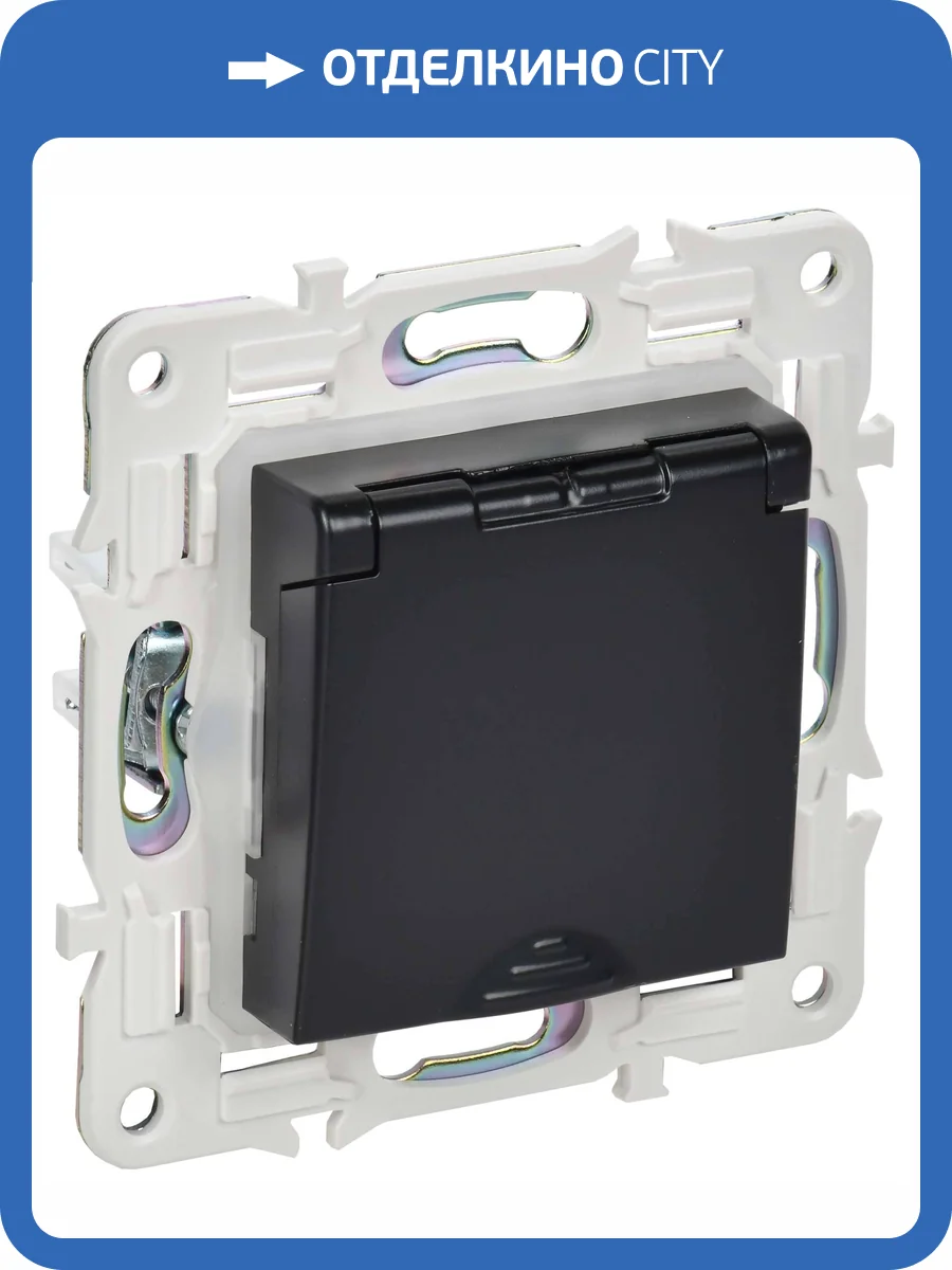 Розетка 1-местная с заземлением, шторками и крышкой IEK Skandy SK-R16-16-44-K02 черный фото 7