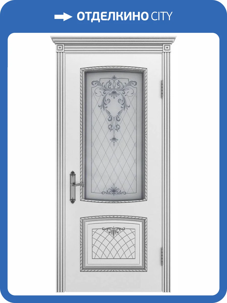 Межкомнатная дверь эмаль Шейл Дорс Симфония 2 В3, остеклённая, белый, патина серебро 800x2000 фото 2