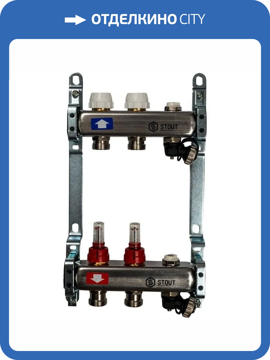 Коллектор Stout из нержавеющей стали с расходомерами, с клапаном вып. воздуха и сливом 1/3/4x2, SMS-0927-000002 фото 7