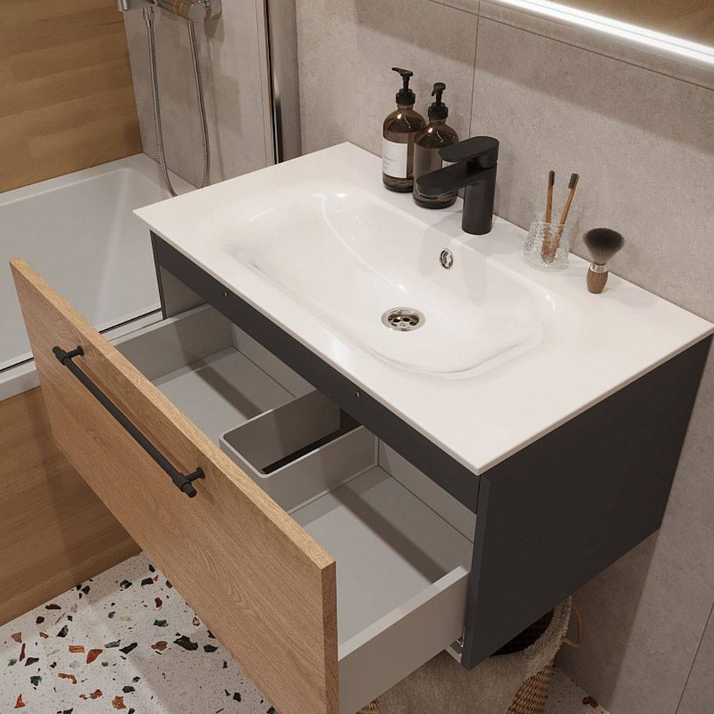 Тумба с раковиной Terminus Venta VEN10801300001O шпон, дуб, 80x38 фото 2