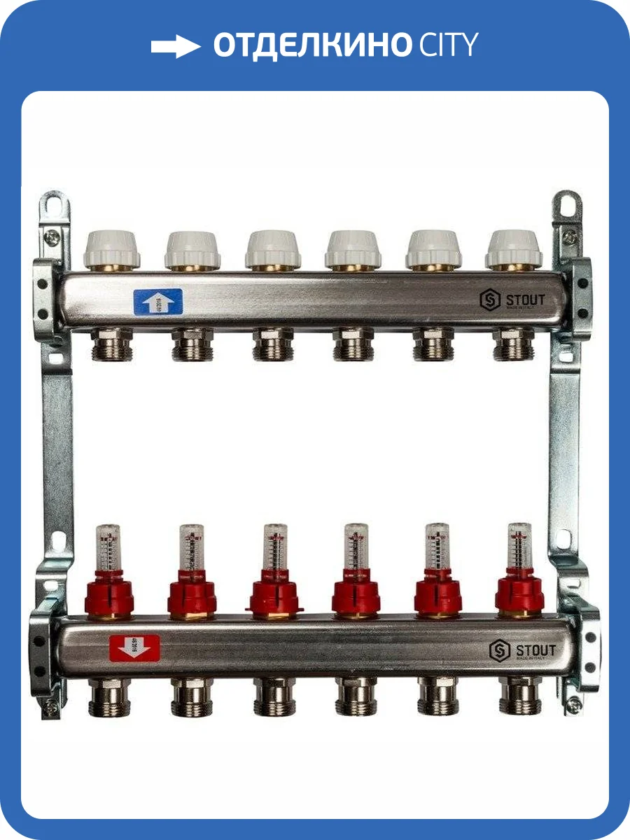 Коллектор Stout из нержавеющей стали с расходомерами 1/3/4x6, SMS 0917 000006 фото 7