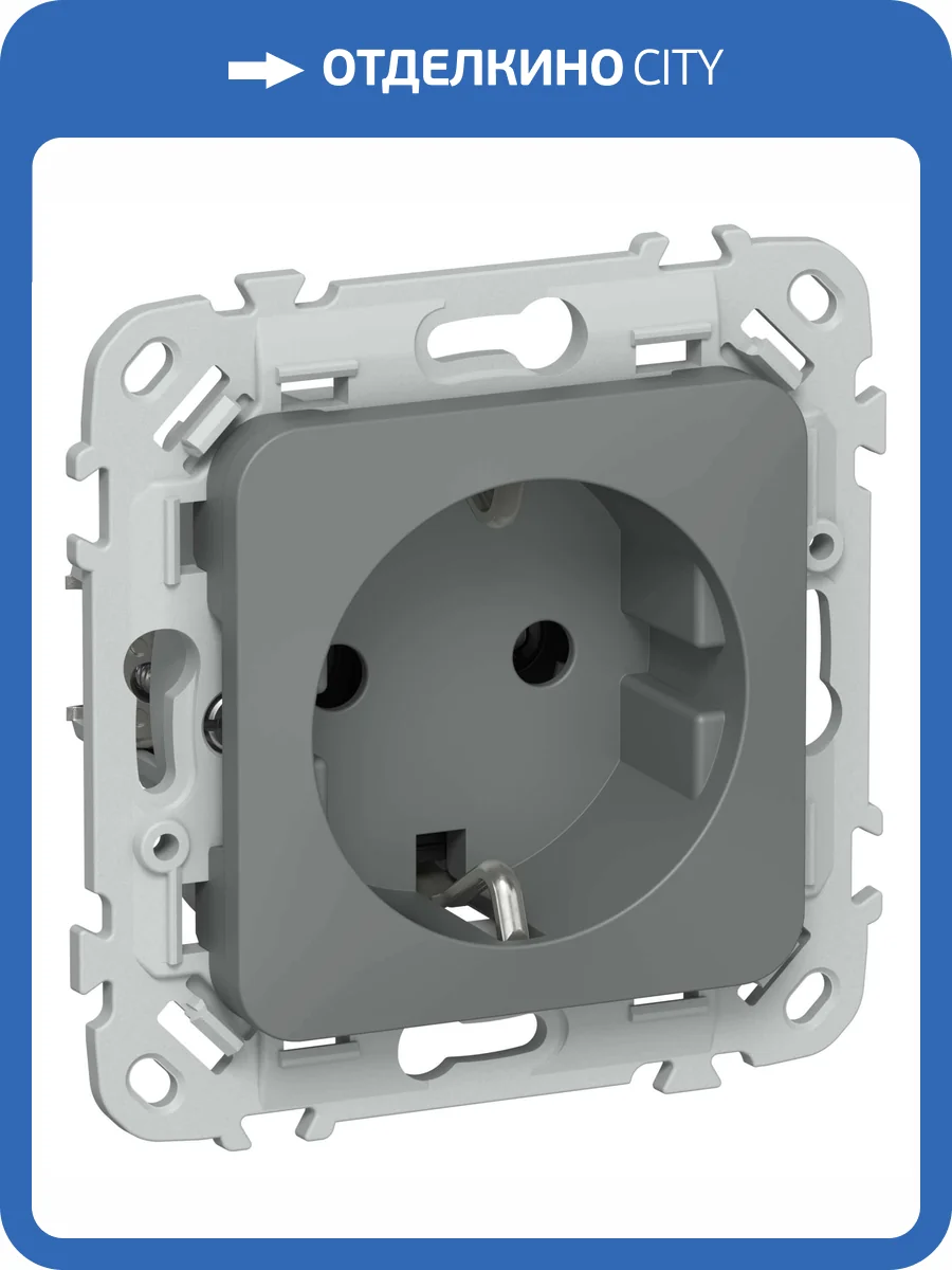 Розетка 1-местная с заземлением IEK Flite FI-R11-16-K80 мокрый асфальт фото 2